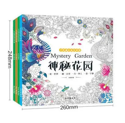 New Mystery Garden + The Enchanted Forest + Time Journey + Fairy Tales Coloring Book Adults Art Painting Books
