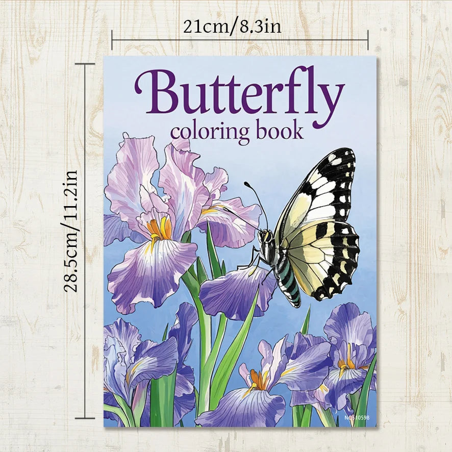 Flowers and Butterflies Adult Coloring Book - 8.3x11.2 inch stress relief coloring book 22 art therapy illustrations to relieve
