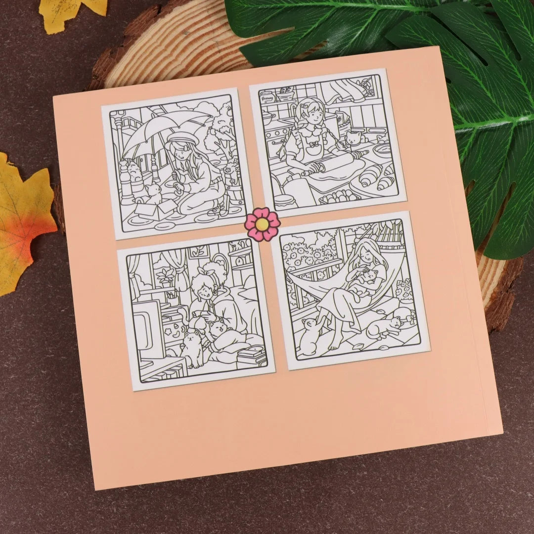 Cat & Chill: Cute & Easy Coloring Book for Adults and Teens Featuring Cozy Scenes and Relaxing Moments with Cats for Stress Reli