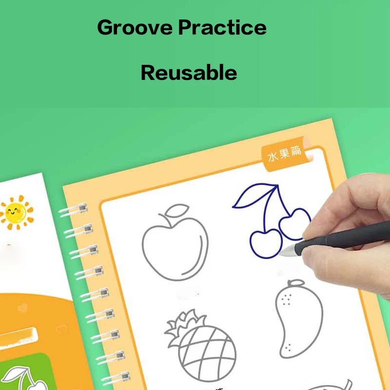 Reusable Groove Handwriting Practice Book, Drawing Practice Book with Groove Lines to Train Pen Control Skills - Stimulates Imagination and Art Skills, Perfect Back-To-School Gift, Birthday Gift, Easter and Christmas Educatio