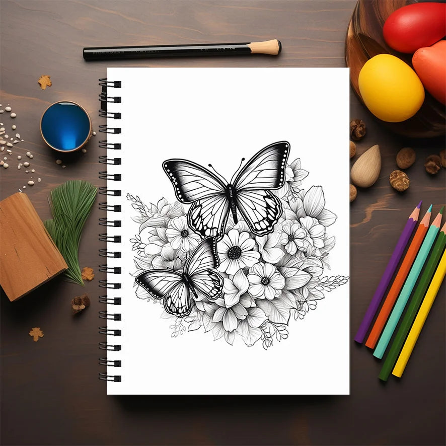 Flowers and Butterflies Adult Coloring Book - 8.3x11.2 inch stress relief coloring book 22 art therapy illustrations to relieve