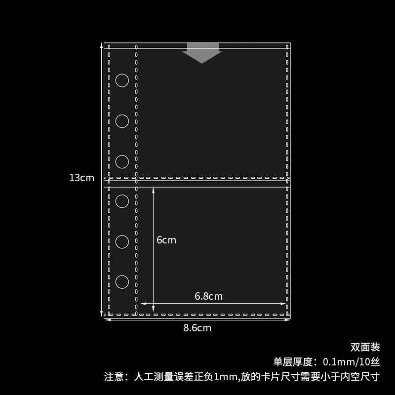 10pcs Sheet A7 Binder Refill Clear PP Pocket 6 Rings Loose Leaf Inner Page for Idol Photocard Holder Book