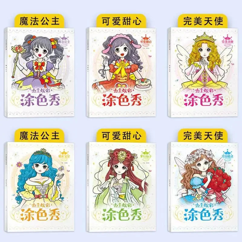 6Books Princess Coloring Book For Kids Girls Primary School Students' Graffiti Drawing Book For 3-10 Years Old