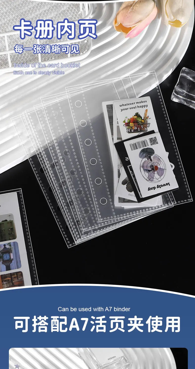 10pcs Sheet A7 Binder Refill Clear PP Pocket 6 Rings Loose Leaf Inner Page for Idol Photocard Holder Book