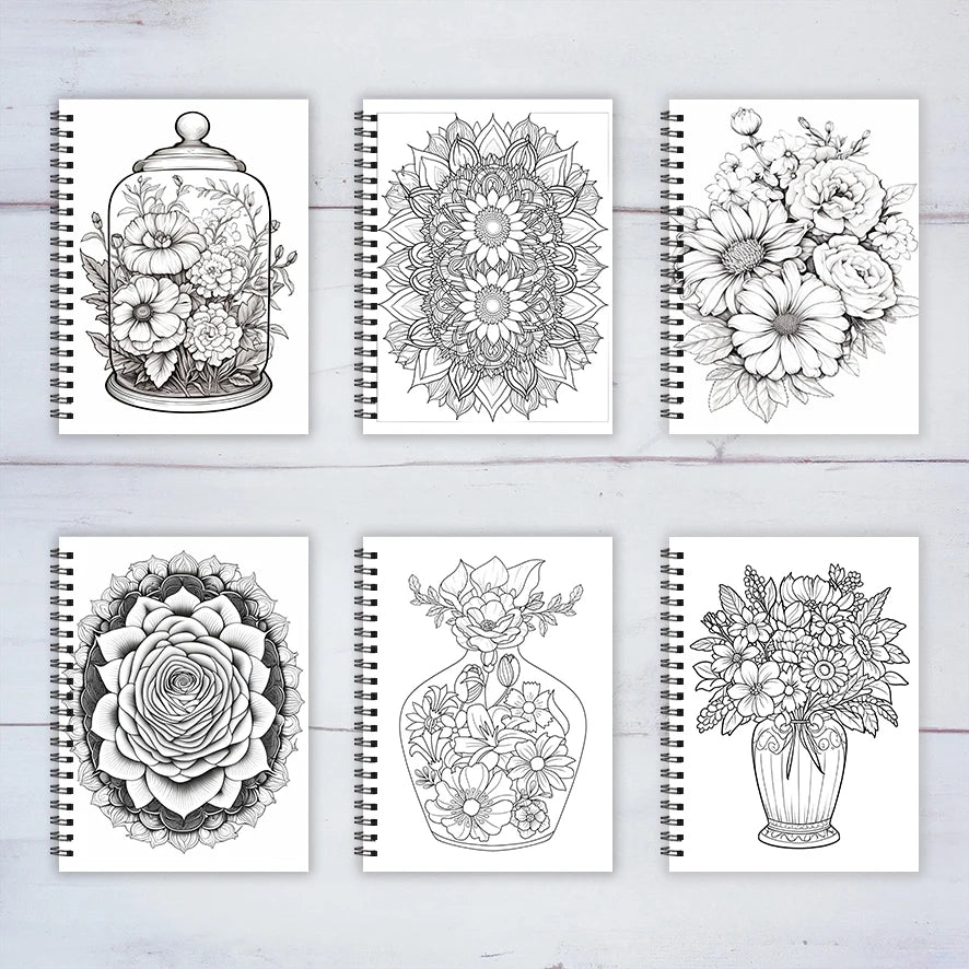 Flower World Coloring Book - 8.3 x 11.2 inches 22 pages - Helps relieve stress and mood, suitable for teens and adults