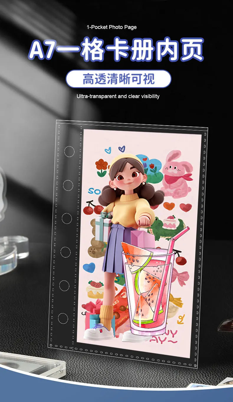 10pcs Sheet A7 Binder Refill Clear PP Pocket 6 Rings Loose Leaf Inner Page for Idol Photocard Holder Book