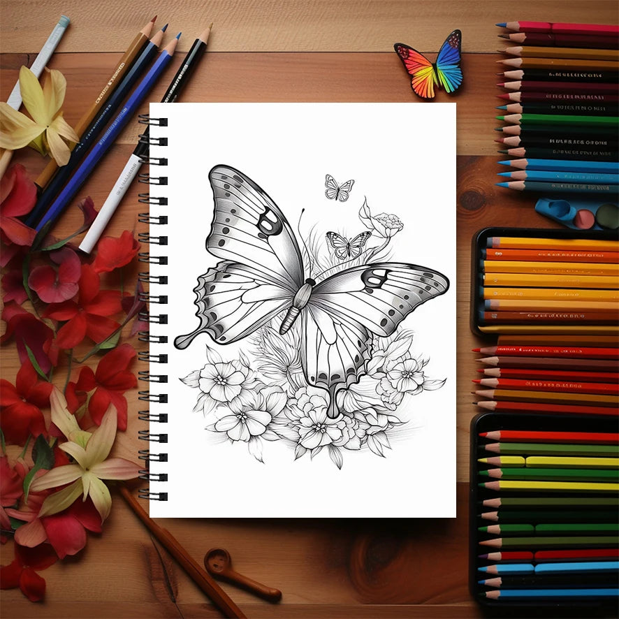Flowers and Butterflies Adult Coloring Book - 8.3x11.2 inch stress relief coloring book 22 art therapy illustrations to relieve