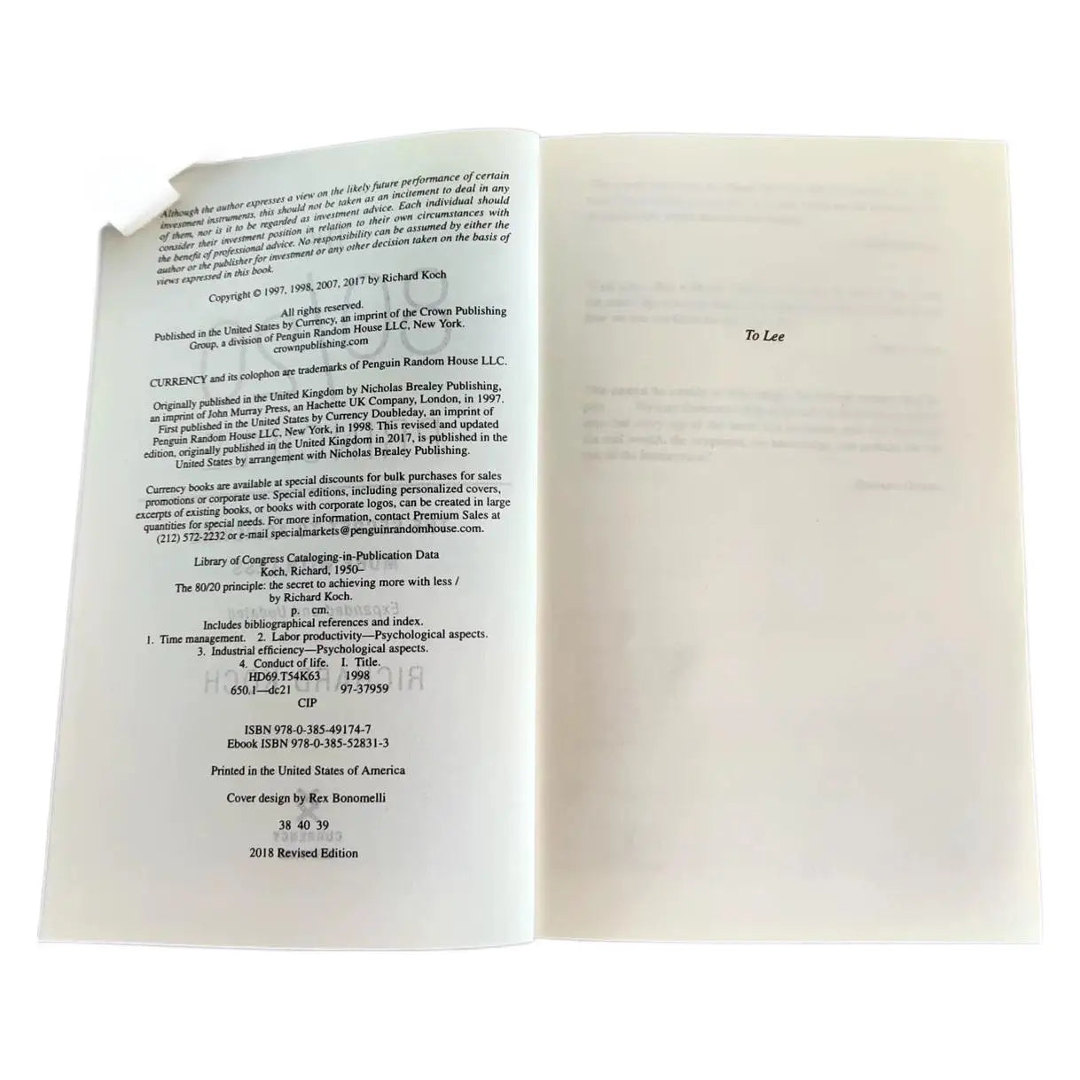 The 80/20 Principle Richard Cork, Original English Management Book on The 80/20 Rule