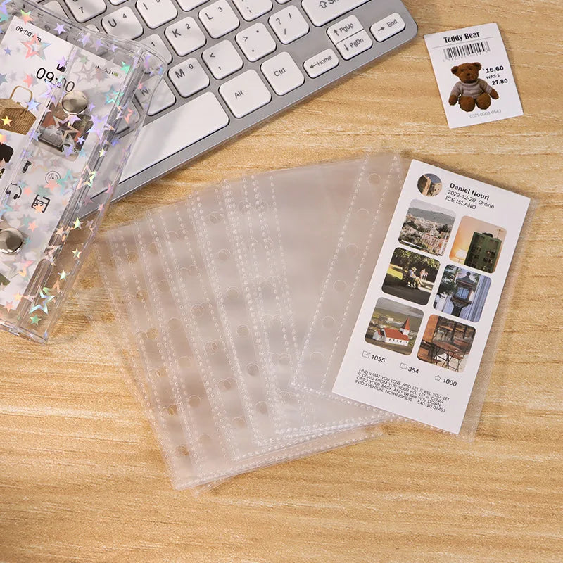 10pcs Sheet A7 Binder Refill Clear PP Pocket 6 Rings Loose Leaf Inner Page for Idol Photocard Holder Book