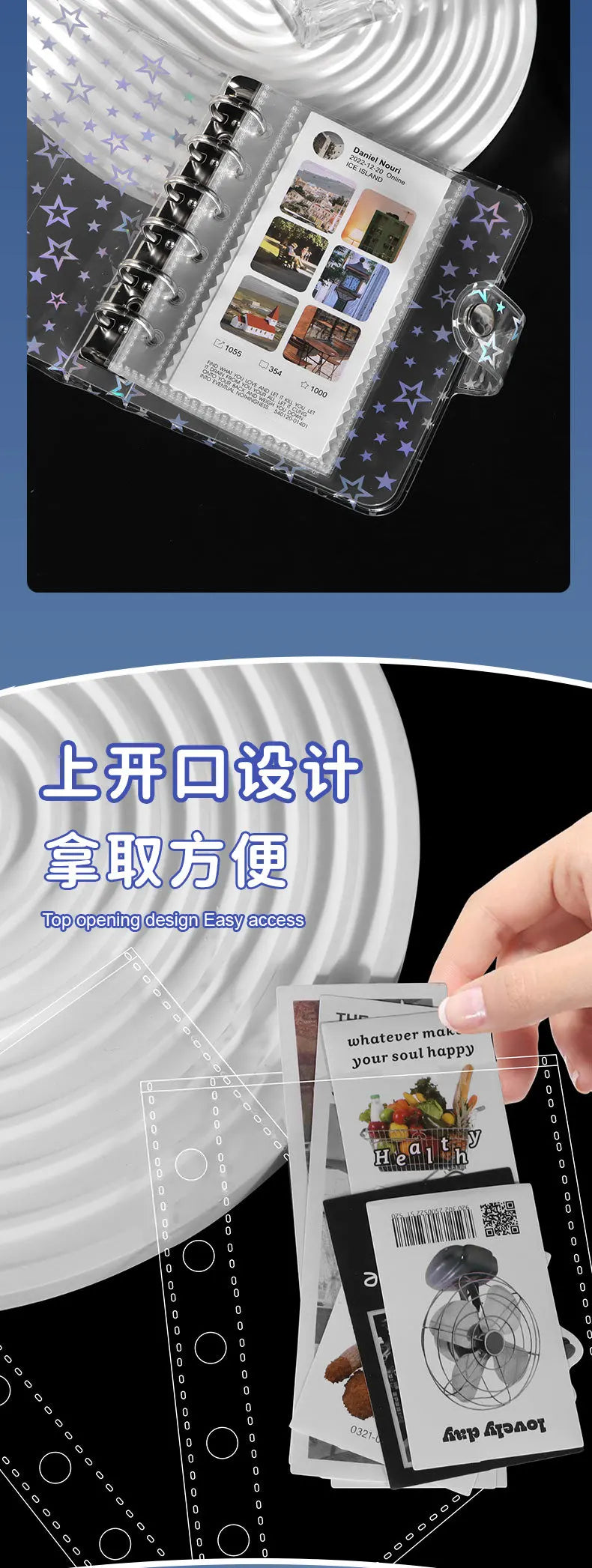 10pcs Sheet A7 Binder Refill Clear PP Pocket 6 Rings Loose Leaf Inner Page for Idol Photocard Holder Book