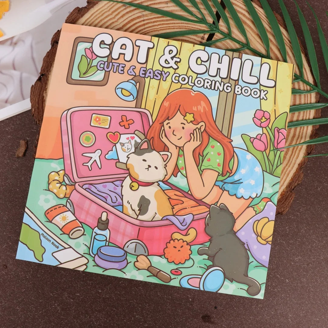 Cat & Chill: Cute & Easy Coloring Book for Adults and Teens Featuring Cozy Scenes and Relaxing Moments with Cats for Stress Reli