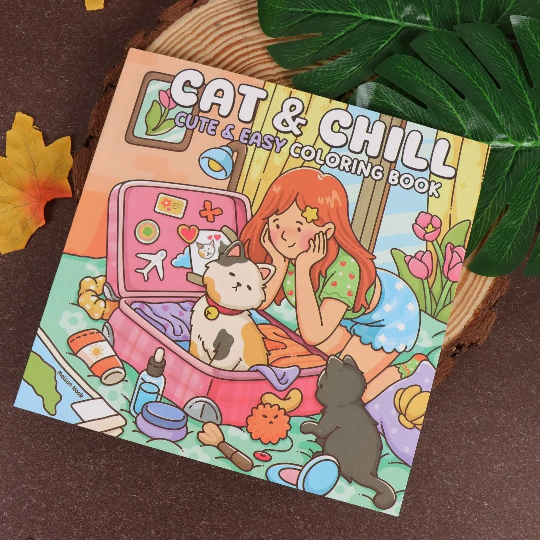 Cat & Chill: Cute & Easy Coloring Book for Adults and Teens Featuring Cozy Scenes and Relaxing Moments with Cats for Stress Reli