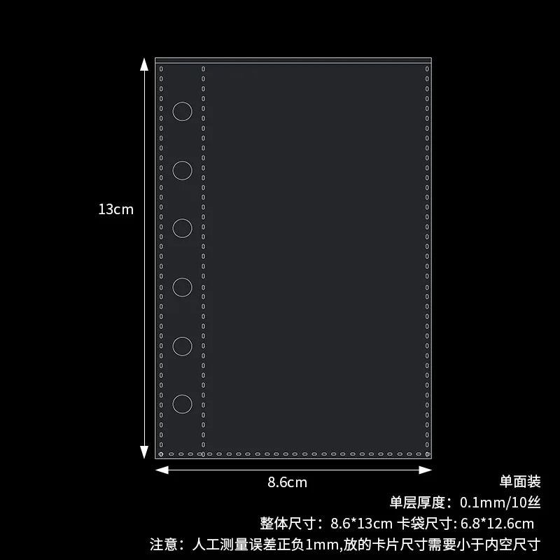 10pcs Sheet A7 Binder Refill Clear PP Pocket 6 Rings Loose Leaf Inner Page for Idol Photocard Holder Book