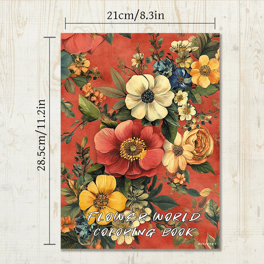 Flower World Coloring Book - 8.3 x 11.2 inches 22 pages - Helps relieve stress and mood, suitable for teens and adults