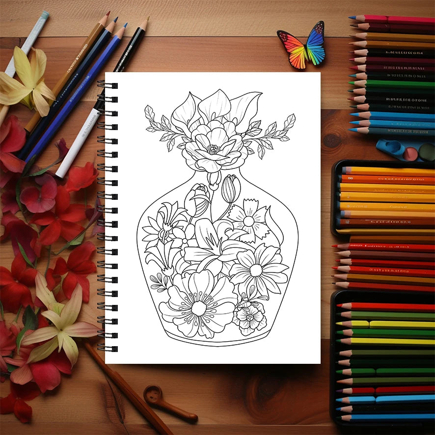 Flower World Coloring Book - 8.3 x 11.2 inches 22 pages - Helps relieve stress and mood, suitable for teens and adults