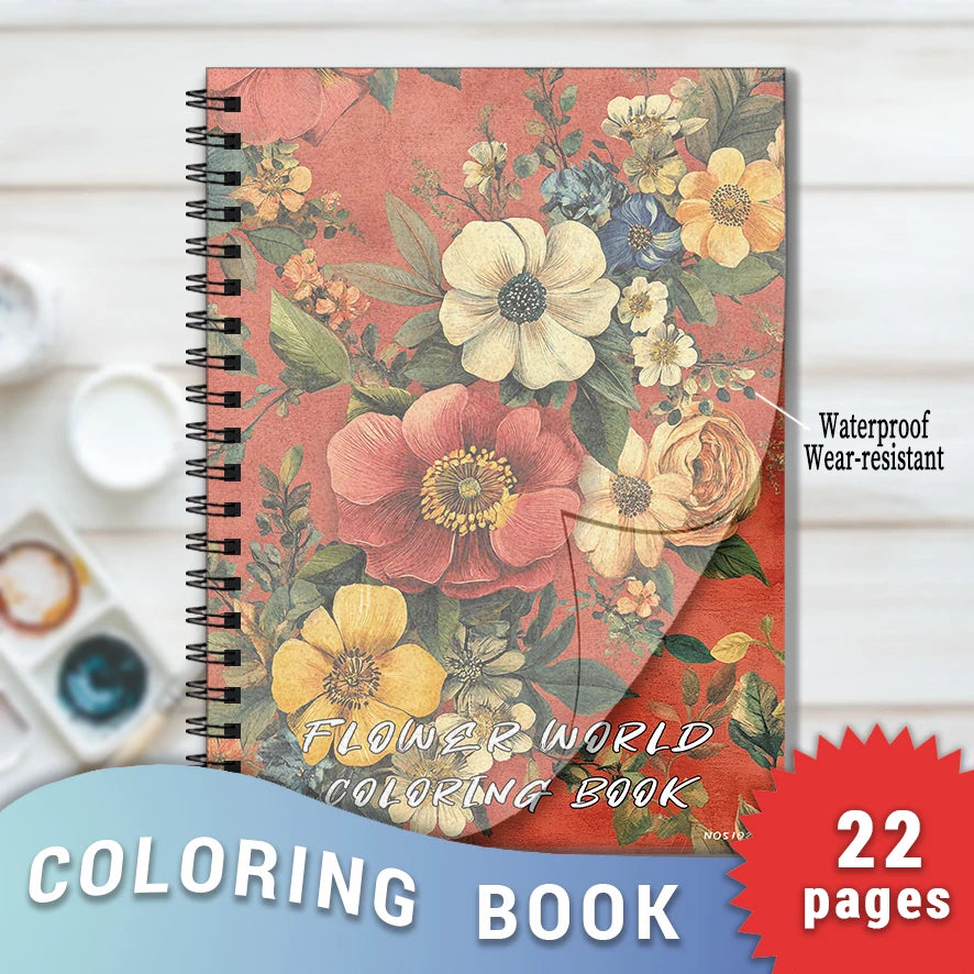 Flower World Coloring Book - 8.3 x 11.2 inches 22 pages - Helps relieve stress and mood, suitable for teens and adults