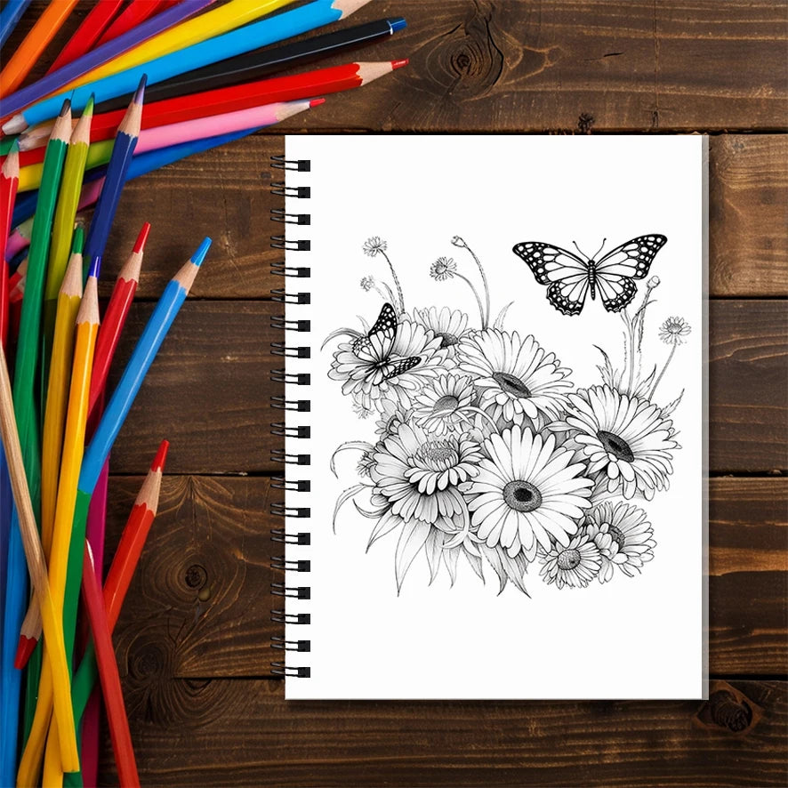 Flowers and Butterflies Adult Coloring Book - 8.3x11.2 inch stress relief coloring book 22 art therapy illustrations to relieve